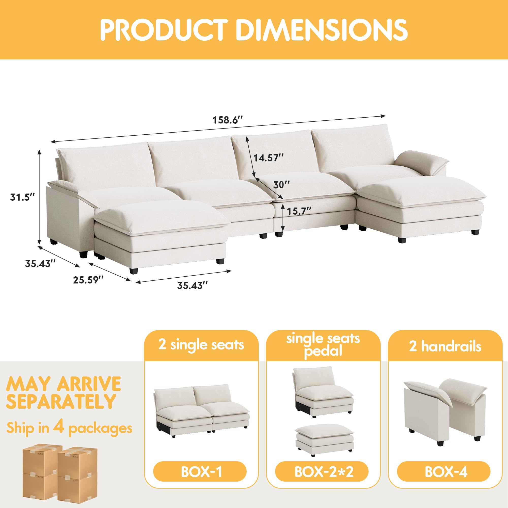 Homall 80" Modular Sectional Sofa, Loveseat Sofa Couch with Double-Layer Cushion, DIY Combination Chenille Deep 2-Seat Cloud Couch for Living Room, Apartment (Bright Grey, Loveseat Sofa)