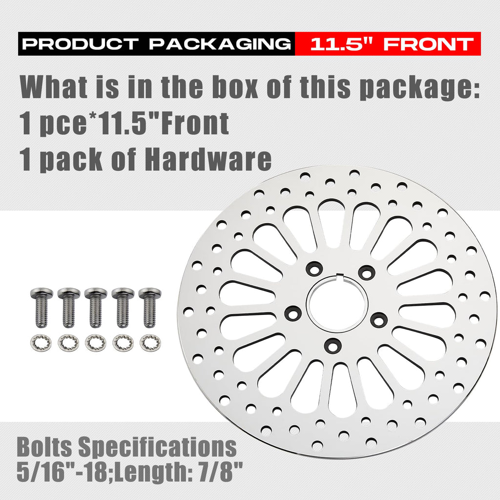 1 Piece Front Rotor and 1 Piece Rear Rotor 11.5'' set for Harley Davidson Touring Softail Sportster Dyna Early Super Glide Motorcycle,Heat Dissipation Mirror-Polished Stainless Steel Rotors