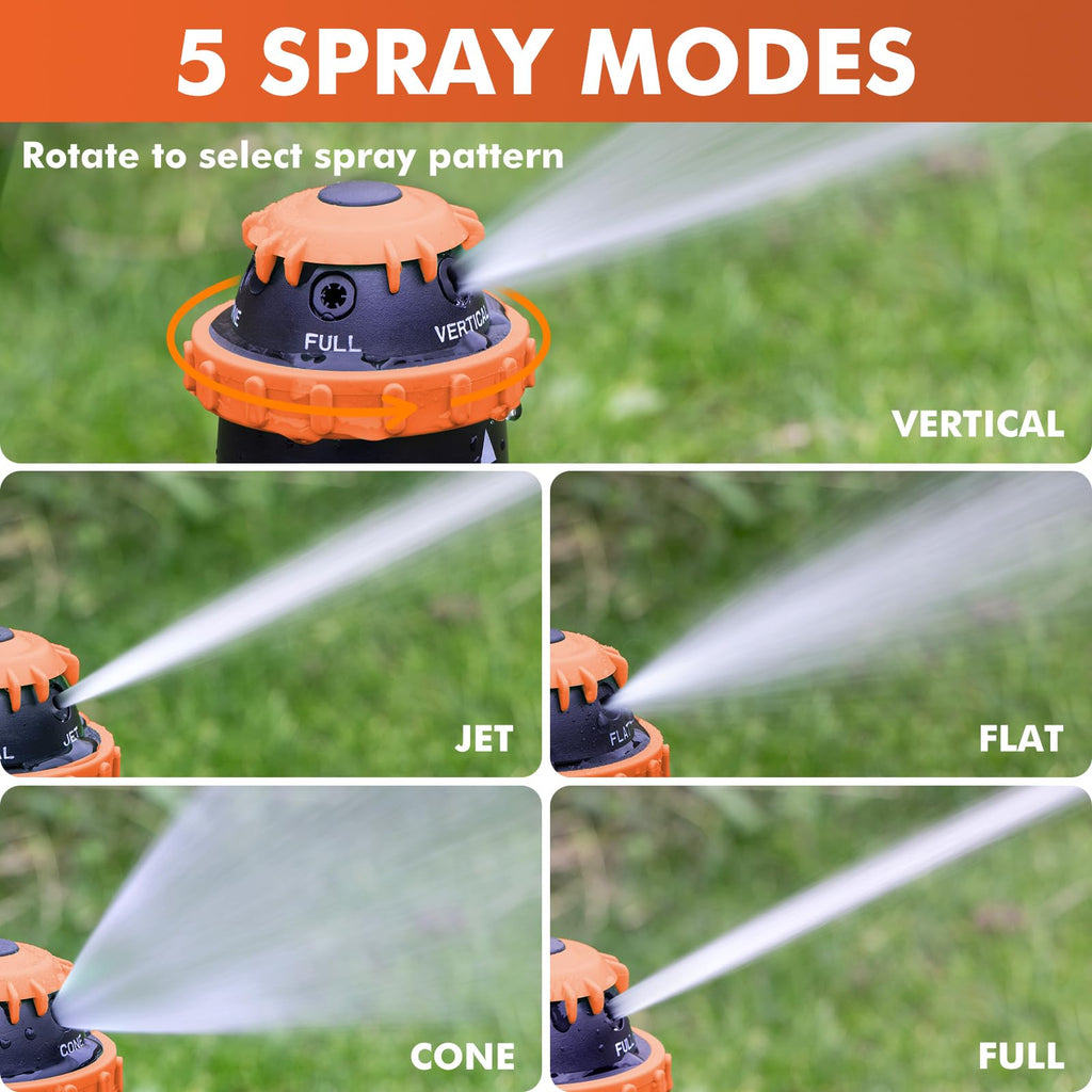 RESTMO Gear Drive Sprinkler with Metal Spike Base, 5-Pattern Heavy Duty Gardening Watering System, Multi-Adjustable Lawn Sprinkle for Garden Plant, Flower Bed and Large Yard Area Watering, Gray
