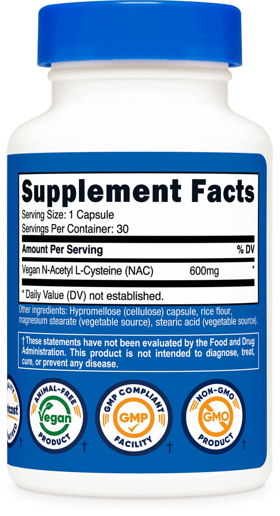 Nutricost N-Acetyl L-Cysteine (NAC) 600mg, 30 Vegan Capsules - GMO Free, Gluten Free, Vegetarian Caps