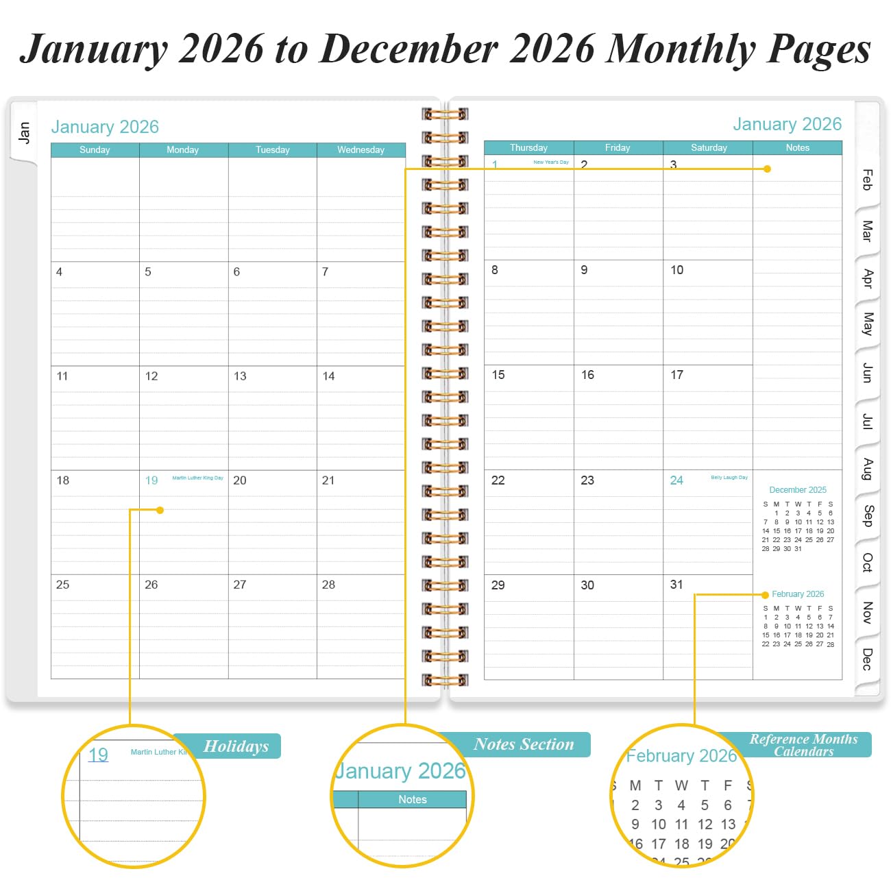2026-2027 Daily & Monthly Planner - One Page Per Day, Daily Planner from July 2026 to June 2027, Planner 2026-2027 with 12 Monthly Tabs, 6.4" x 8.5", Black