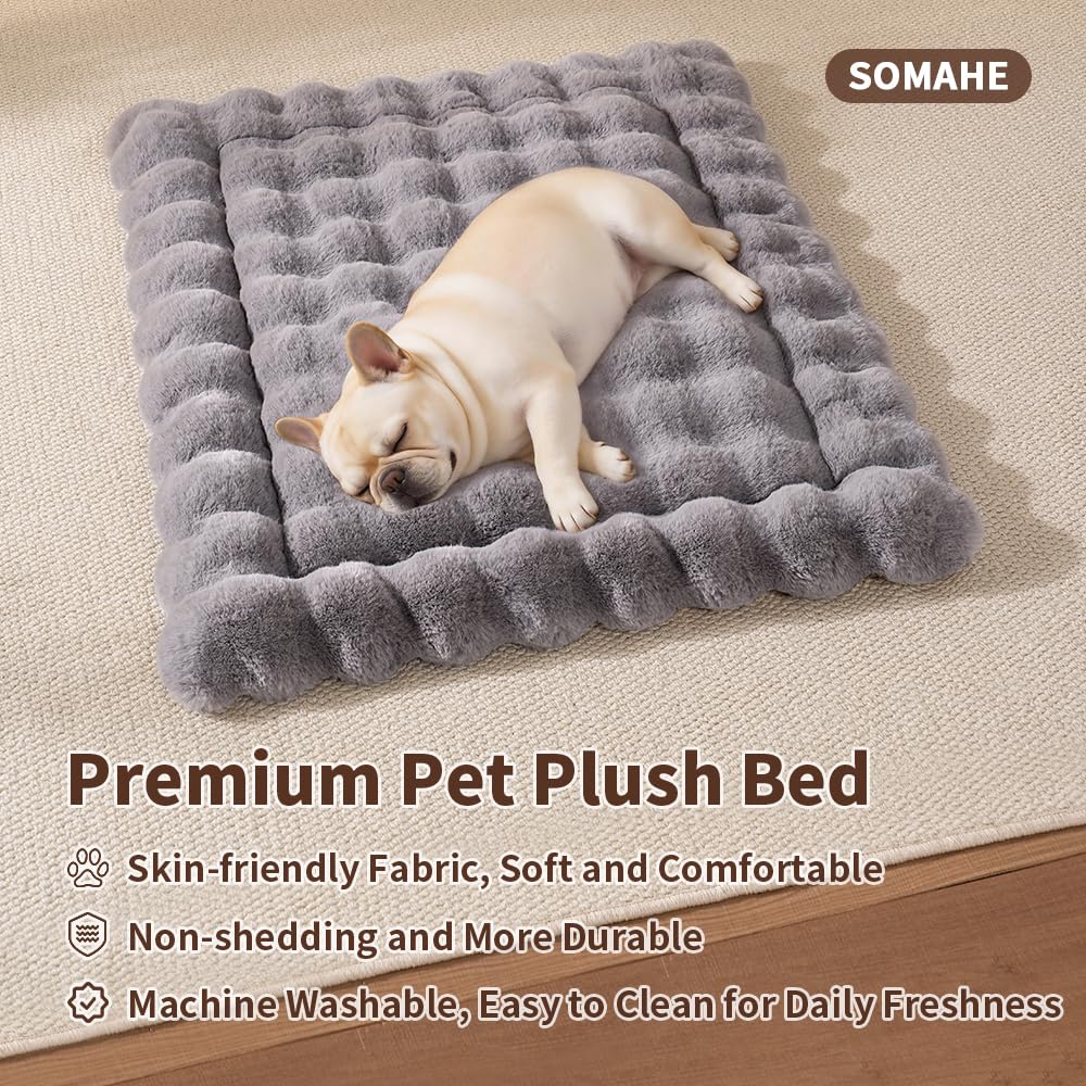 SOMAHE Cat Bed Mat, Soft Plush Faux Fur Kneading Pet Bed, Machine Washable Cat Sleeping Pad for Indoor Cats & Kittens, Non-Slip Fluffy Cat Rug for Couch Sofa Floor, 23x15 Inch Grey