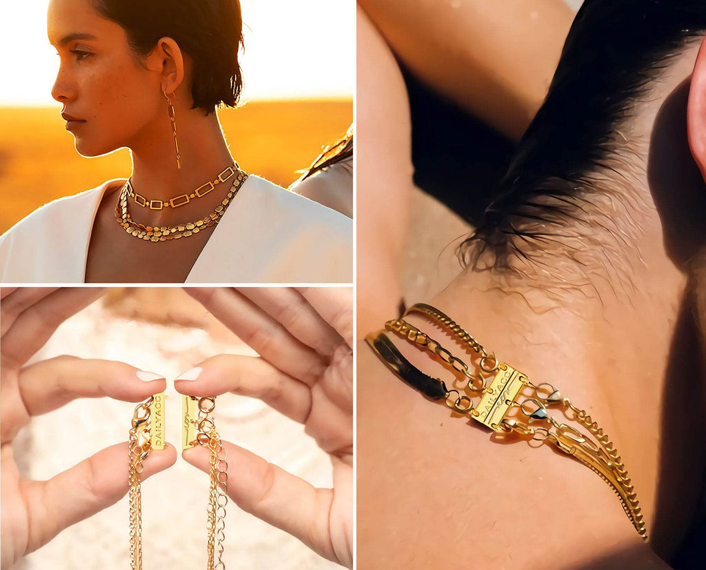 Layering Magnetic Necklace Clasp,18 K Gold and Silver Separator for Stackable Necklaces