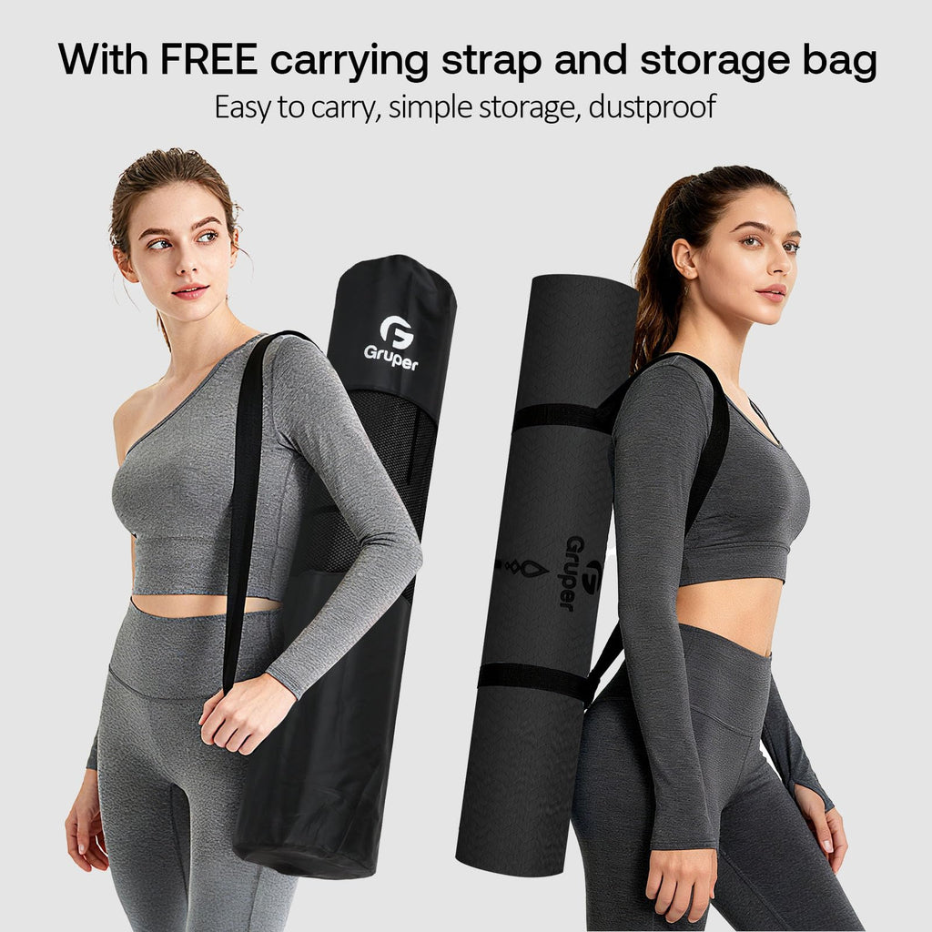 Gruper Yoga Mat Non Slip TPE Extra Wide Yoga Mat with Alignment Mark, 72"L x 32"W x 0.32"/0.24"Th (183cm x 80cm x 8mm/6mm), Anti-Tear Exercise Mat with Carrying Strap and Bag, Workout Mats for Yoga, Pilates