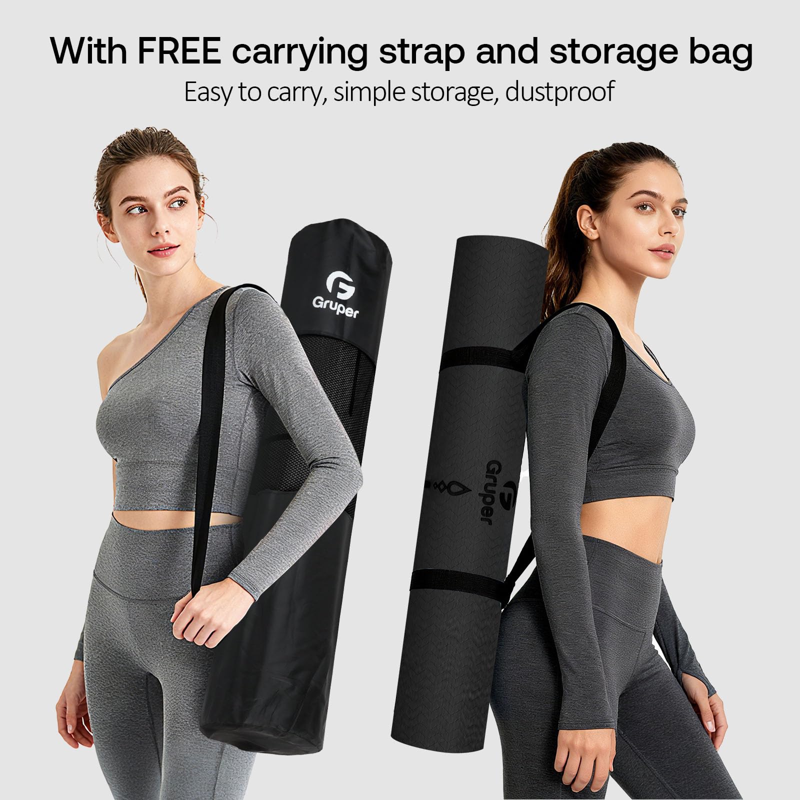 Gruper Yoga Mat Non Slip TPE Extra Wide Yoga Mat with Alignment Mark, 72"L x 32"W x 0.32"/0.24"Th (183cm x 80cm x 8mm/6mm), Anti-Tear Exercise Mat with Carrying Strap and Bag, Workout Mats for Yoga, Pilates