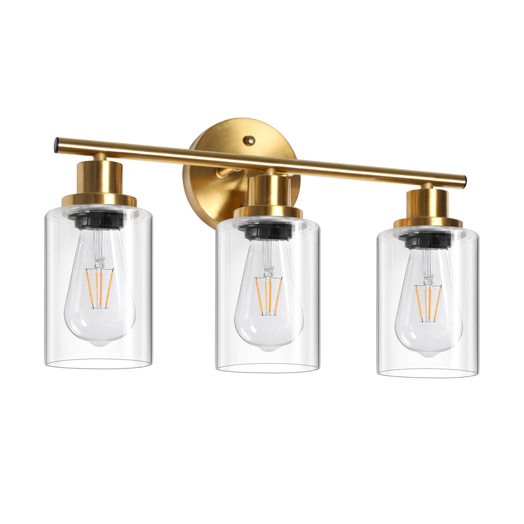 Unicozin 2 Pack Modern Bathroom Light Fixtures, 3 Light Vanity Lights, Black Wall Lamp with Clear Glass for Bathroom, Mirror, Living Room, Bedroom, Hallway, E26 Base