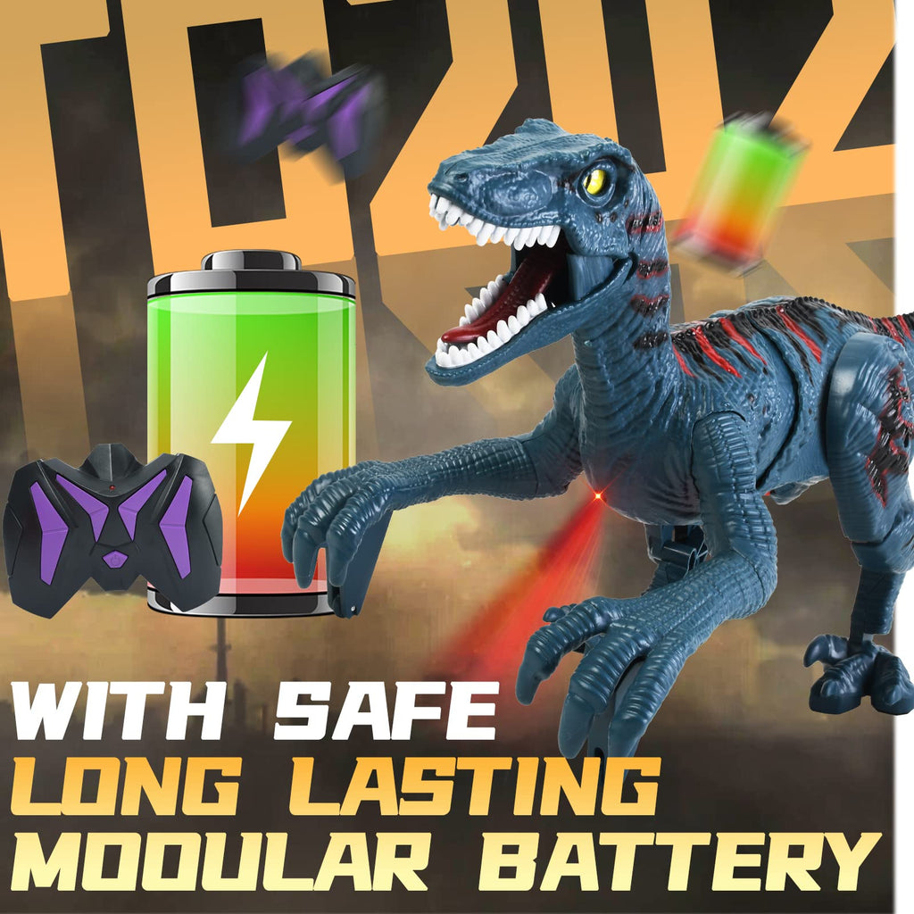 Remote Control Dinosaur Toys for Kid - Walking Dinosaur Toys for Boys 5-7，RC Jurassic Velociraptor Toys 8-12，Robot 3-5 with Light Sounds Birthday Gift Toy for Boys Age 3+ Rechargeable Black