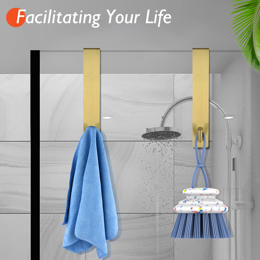 Kontoyo Shower Door Hooks(7.5 Inch),Extended Over Door Hooks for Bathroom Frameless Glass Shower Door,Stainless Steel Towel Hooks,Heavy Duty Rack Hooks for Robe,Towel-2 Pack-Black