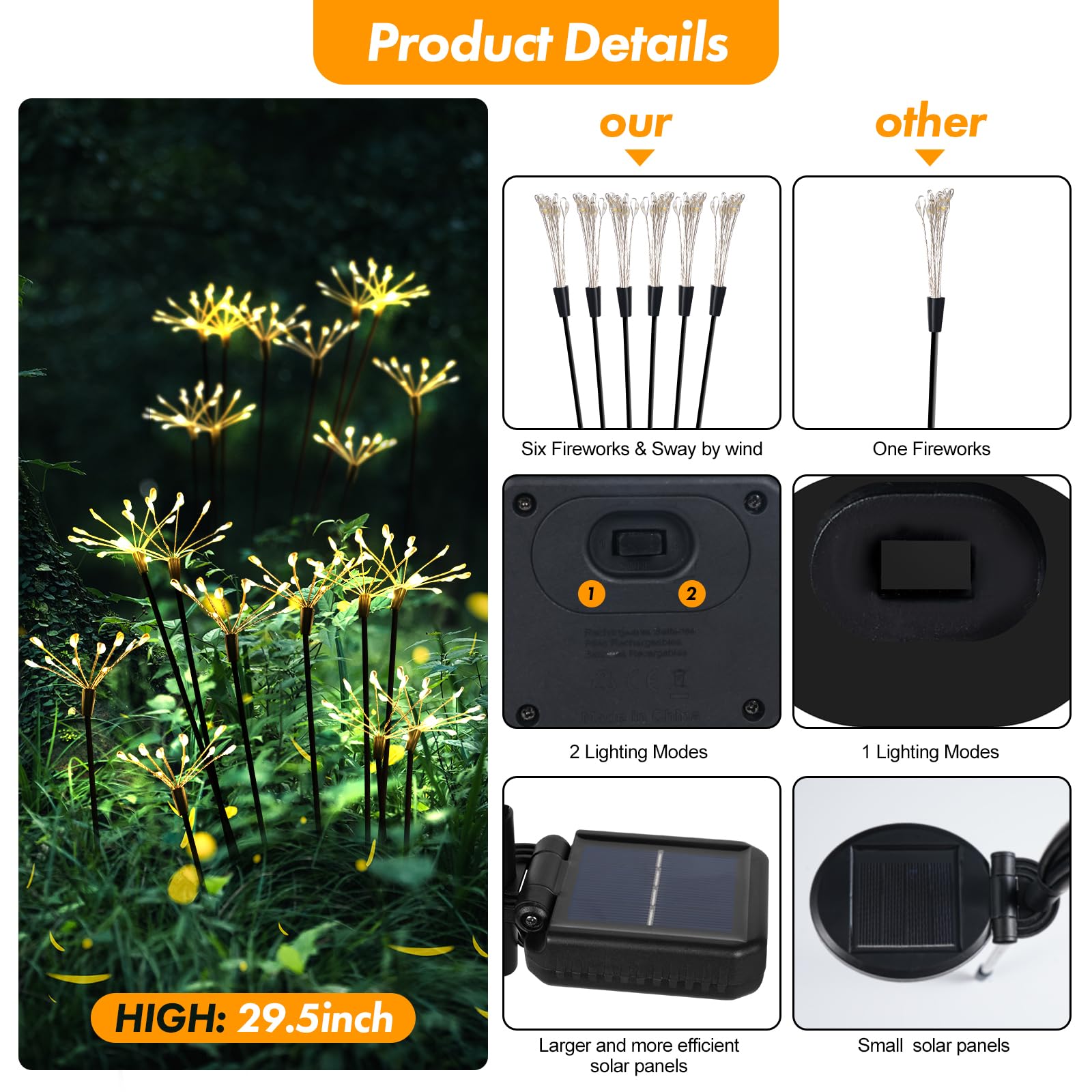 Kwaiffeo Solar Garden Lights Outdoor Waterproof Decorative Solar Lights for Outside 2 Pack with120 LED Swaying Fairy Firework Light Yard Garden Decor, Gifts for Mother's Day Mom Grandma Women