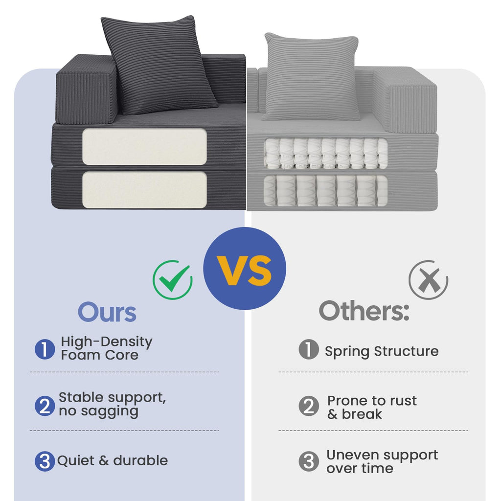 COMAX Futon Sofa Bed, 4‑in‑1 Convertible Sofa Bed, Folding Boneless Couches | Boneless Couch for living room, Fold Out Small Foldable Loveseat Floor Sleeper Mattress Lounge Space‑Saving, Ash Gray