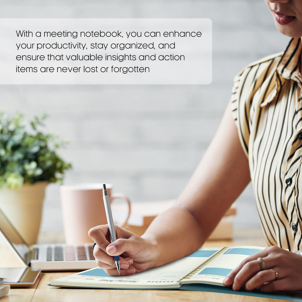 Meeting Notebook for Work Organization - Work Planner Notebook with Action Items, Agenda Planner for Note Taking, 160 Pages (6.9" X 9.9") Project Organizer for Men & Women - Pink