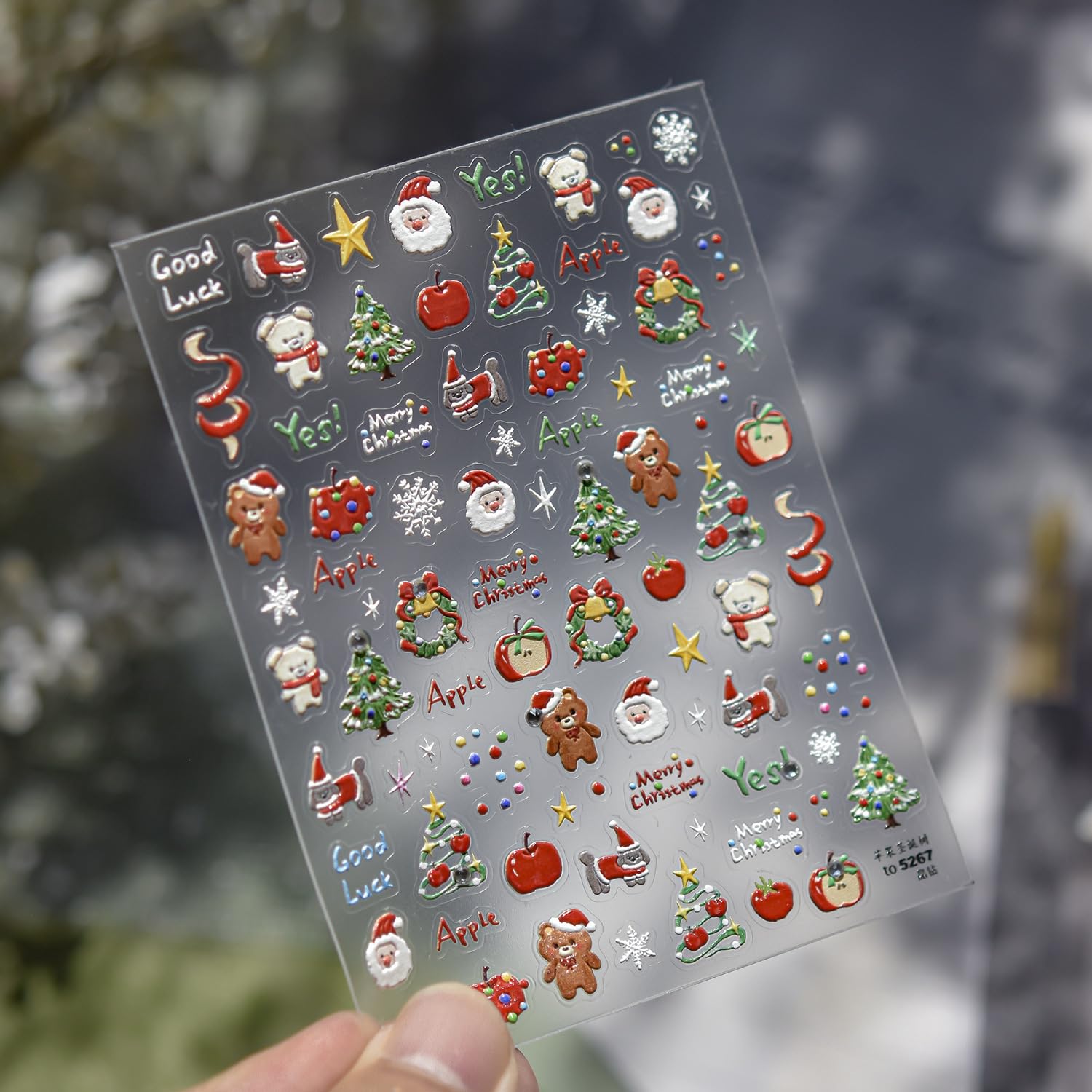 Christmas Nail Art Stickers Decals 5D Embossed Santa Claus Xmas Tree Nail Decals with Crystal 1PCS Cute Bear Bow Candy Cane Snowflake Christmas Nails Adhesive Stickers for Holiday Manicure Decorations