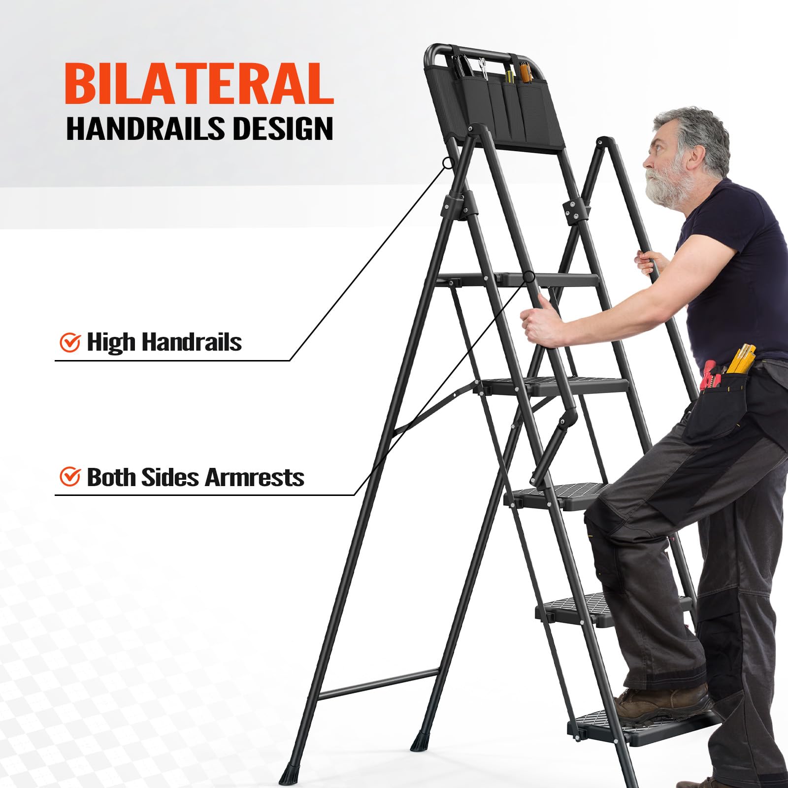 LUISLADDERS 3 Step Ladder with Handrails, Folding Step Stool with Widened Anti-Slip Pedal, 500lbs Lightweight Step Ladder 3 Step Folding, Multi-use for Home Kitchen Pantry Office, Black