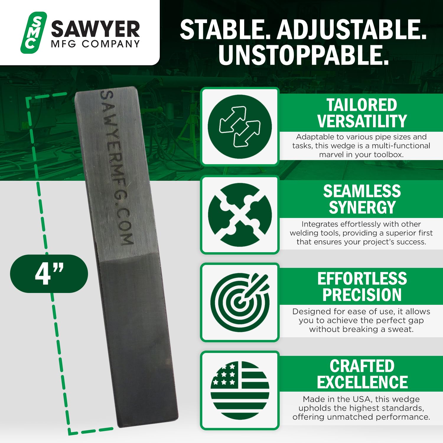 Sawyer Mfg Company 4" Welding Wedge – Precision Steel for Pipe Fitting and Metalwork for Accurate Gap Adjustment, Ideal for Pipefitters, TIG, Ironworkers, Gutter Installation and Metal Spacers – Small