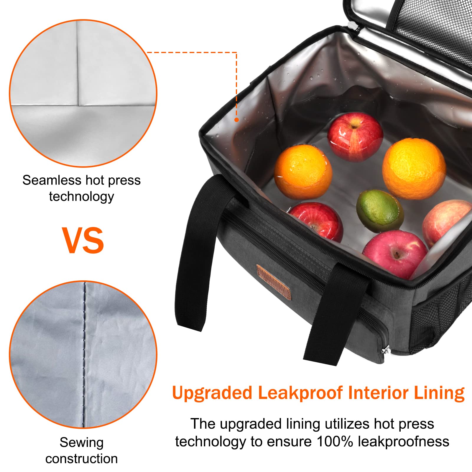 Femuar Lunch Bags for Women/Men, Insulated Lunch Bag for Work Office Picnic - Large Lunch Cooler Bag Leakproof Lunch Box with Adjustable Shoulder Strap for Adults - Grey (15L)