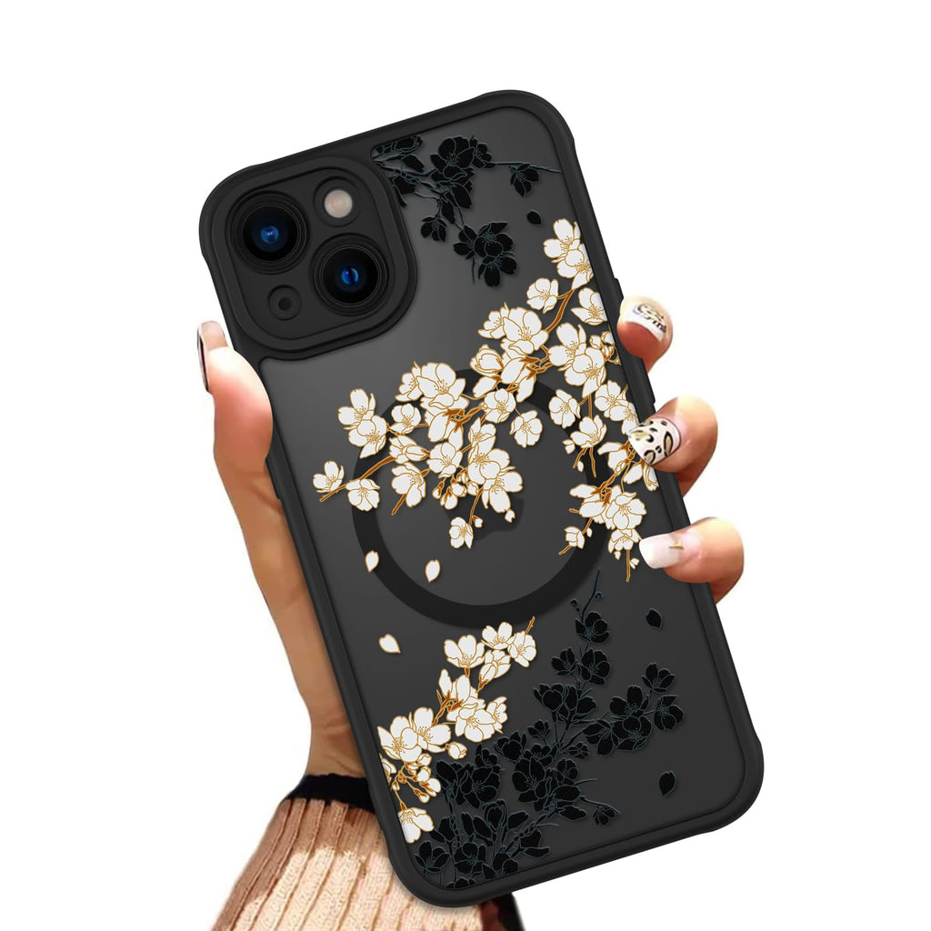 OOK Case for iPhone 11 6.1 Inch (Compatible with MagSafe) Floral Flowers Design Translucent Phone Cover Soft TPU + Hard PC Anti-Scratch Shockproof Magnetic Cute Case for Women - Red