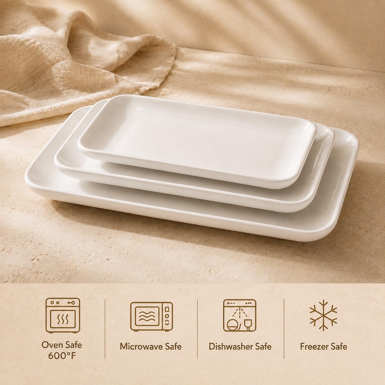 DELLING Large Serving Platter Set of 3, 16/14/12 Inch Porcelain Serving Trays for Party - Black Ceramic Rectangular Platters for Entertaining,Platter for Thanksgiving Christmas, Dishwasher Oven Safe