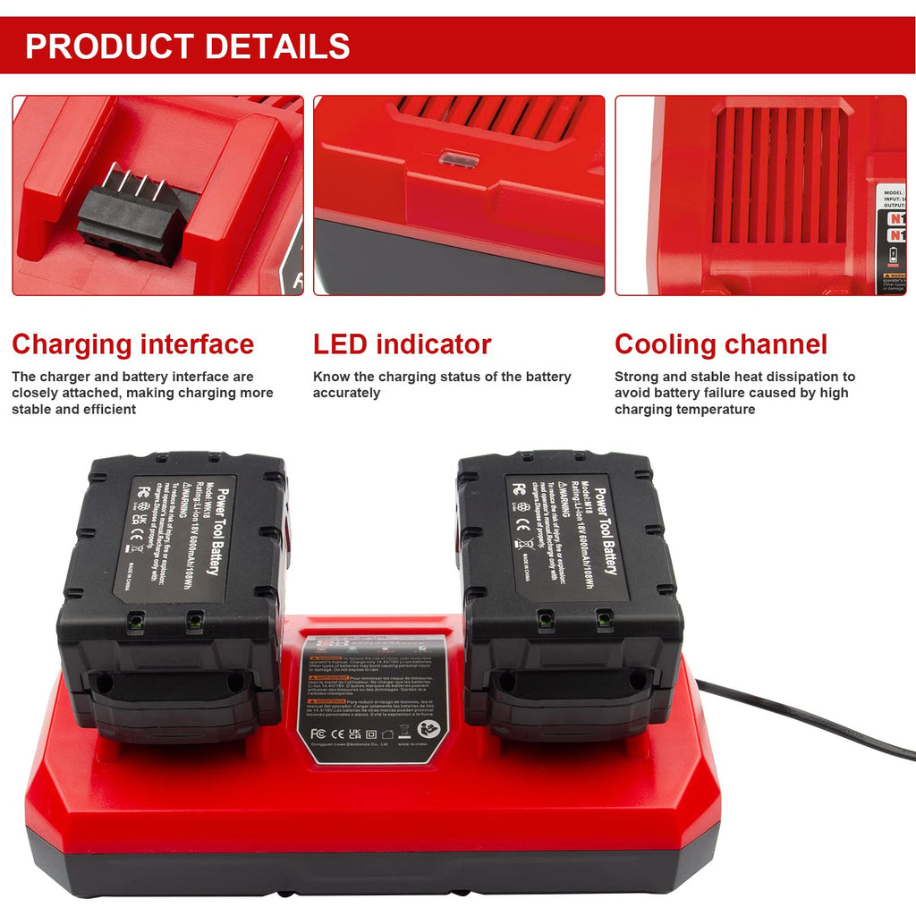 Dual Battery Charger for Mil MK-18 6A Rapid Charger Replacement to Charge 14.4V-18V XC Battery 48-59-1890 48-59-1812 48-11-1850 48-11-1820 48-11-1835 48-59-1802