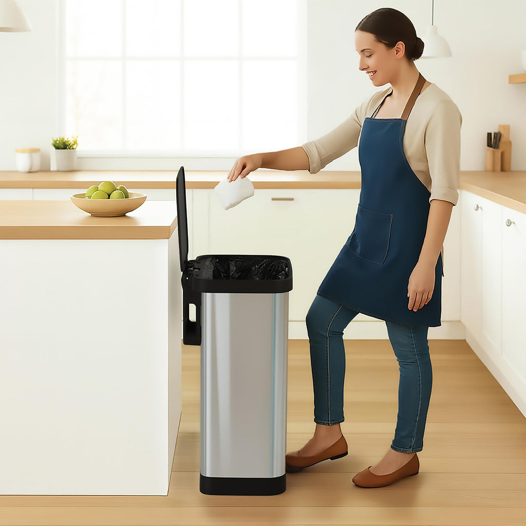 Glad 13 Gallon All Brushed Stainless Steel Trash Can with Clorox Odor Protection | Large Metal Kitchen Garbage Bin with Soft Close Lid, Garbage Bag Rings, Step On Foot Pedal and Waste Bag Roll Holder