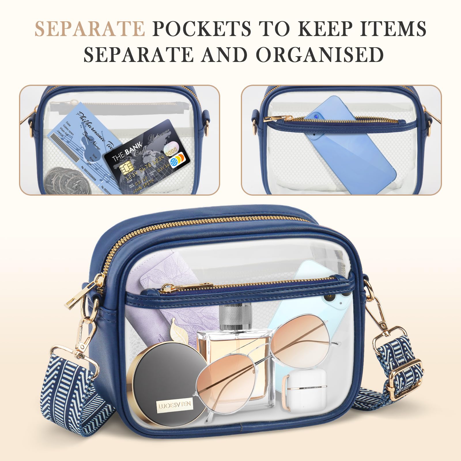 KETIEE Clear Crossbody Bag, Stadium Approved Clear Purse Bag for Concerts Sports Events Festivals