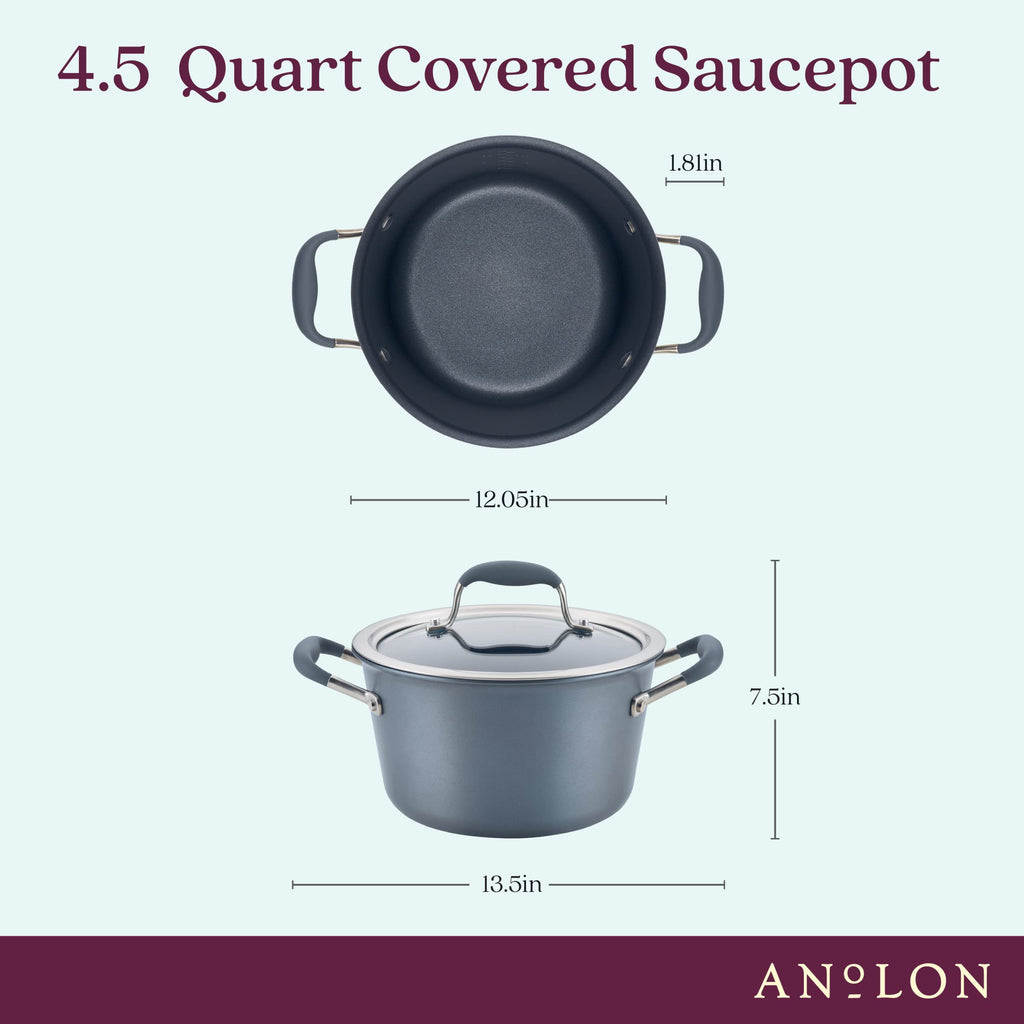 Anolon Advanced Home Hard Anodized Nonstick Sauce Pan/Saucepan with Straining and Lid, 2 Quart (2 Qt Straining Saucepan, Indigo)