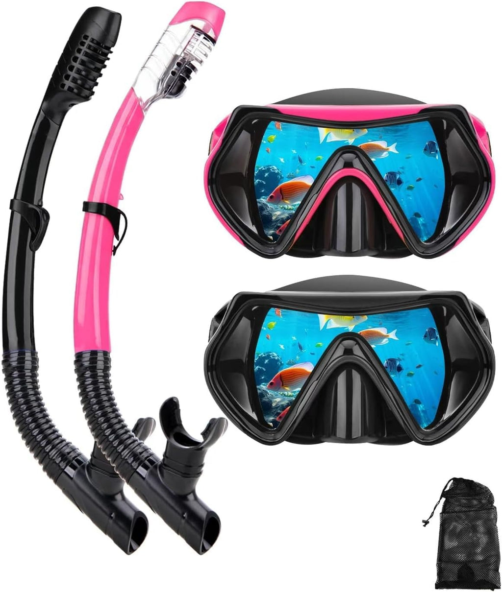 Snorkeling Gear for Adults, Dry Snorkel Mask Set, Scuba Diving Snorkle mask Set Adult, Panoramic Wide View Anti-Fog Dive mask, Swimming Diving Snorkeling Packages