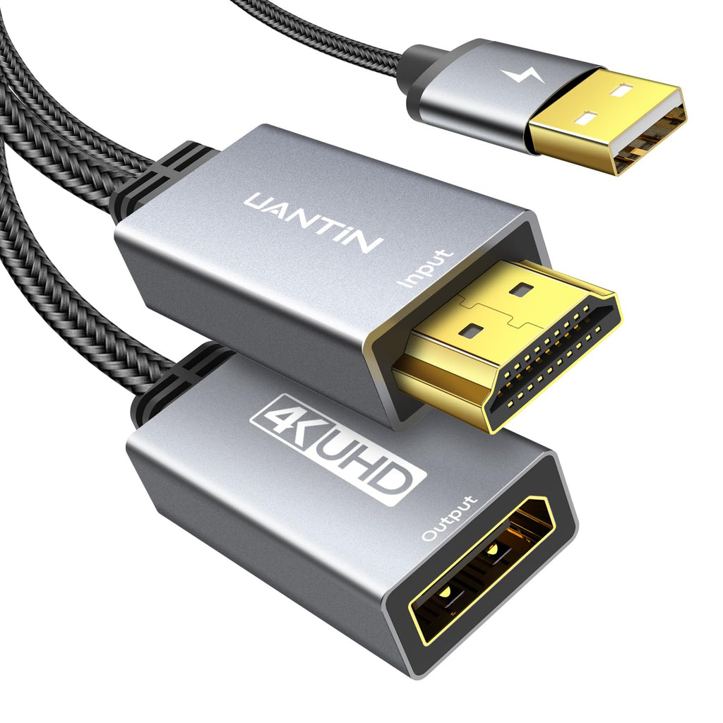 UANTIN HDMI to DisplayPort Adapter (4K 60Hz,1080p 120Hz) Uni-Directional Only, HDMI (Source) to DP (Display) Converter Male to Female for Laptop,AMD,NVIDIA,PS5,Xbox and More - 1 Pack