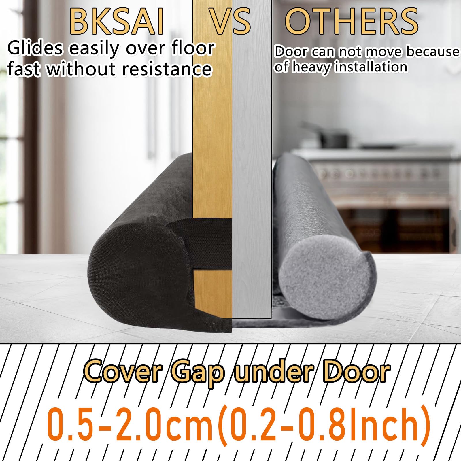 BKSAI Door Draft Stopper for Doors No Adhesive Draught Excluder Under Door Wind Blocker for Bottom of Door,Reduce Noise Draught Excluder Sweep Sound Proof (Beige 24-29IN / Distance Under The Door 1IN)