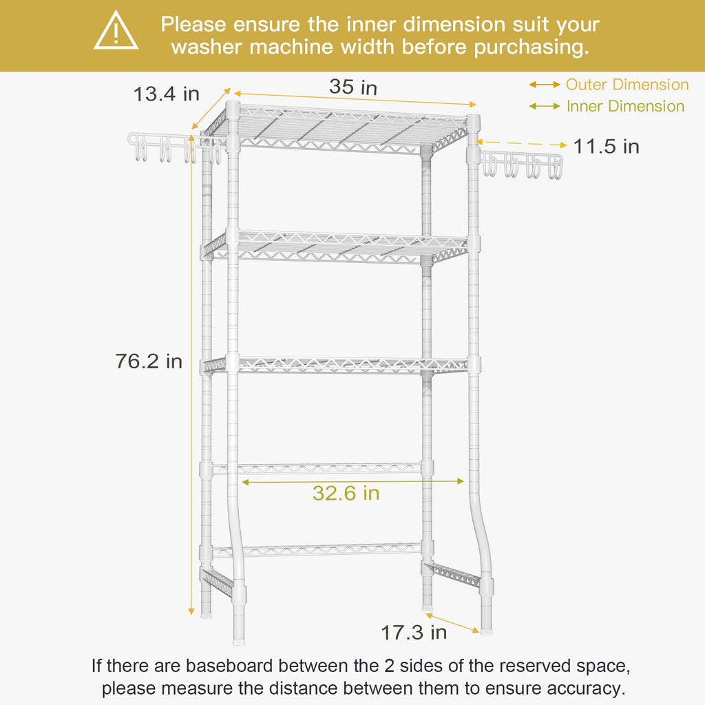 Ulif U8 Medium Laundry Room Storage Organizer, Over the Washer and Dryer Storage Shelves for Laundry Organization, 32.3”W x 17.3”D x 76.2”H, Suit Washing Machine Width within 29.9”, Hold 304 lb, Black