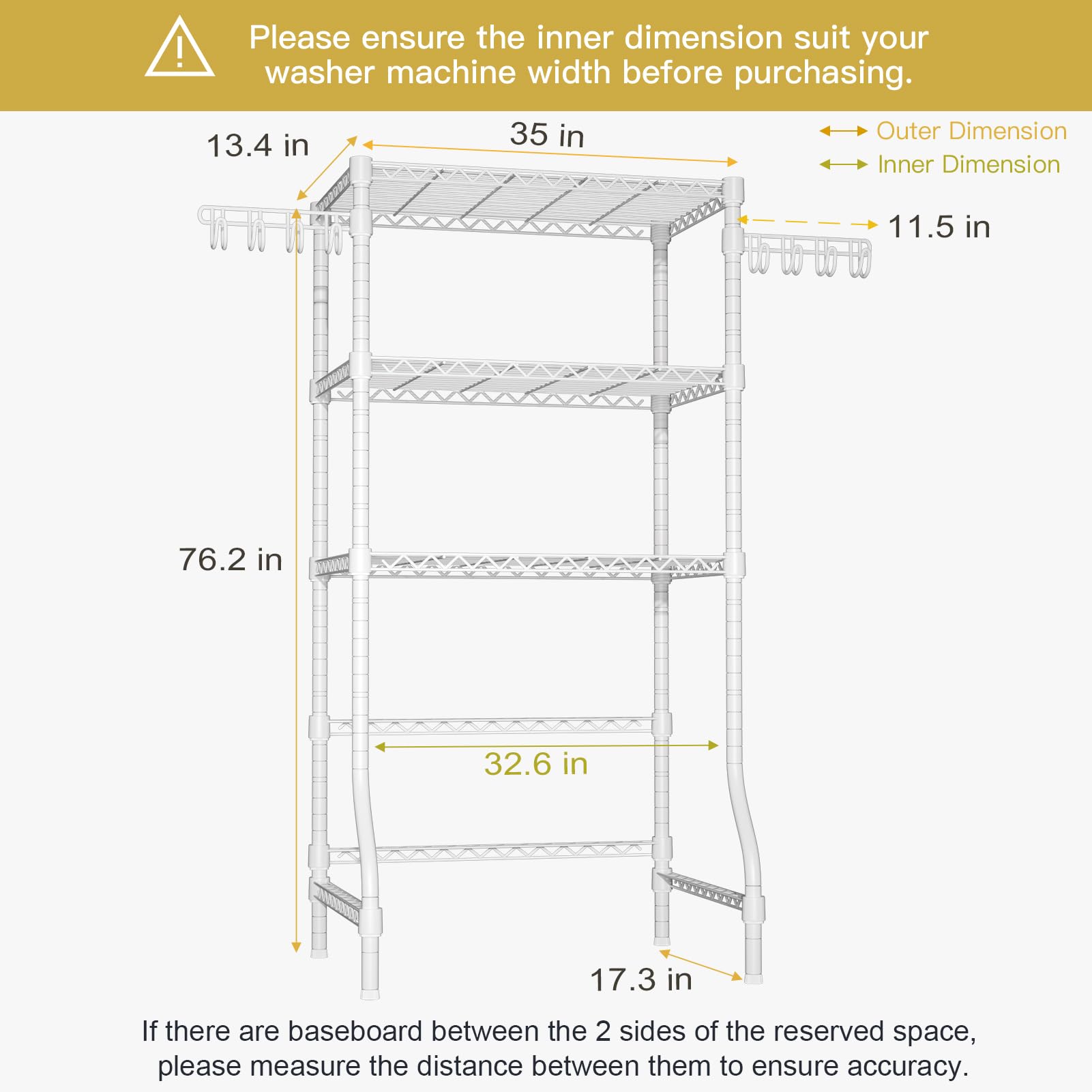 Ulif U8 Medium Laundry Room Storage Organizer, Over the Washer and Dryer Storage Shelves for Laundry Organization, 32.3”W x 17.3”D x 76.2”H, Suit Washing Machine Width within 29.9”, Hold 304 lb, Black