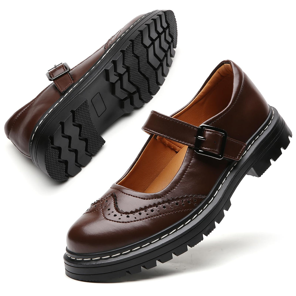 Mary Jane Shoes Women Platform Non-Slip Classics Round Toe Ankle Strap Comfort Casual Oxford Dress Work Mary Jane Flat Shoes
