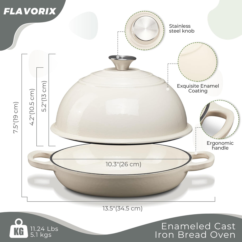 Cast Iron Bread Oven for Sourdough, 6Qt Bread Baking Pan with Lid, Enameled Sourdough Dutch Oven for Bread Baking, Oven Safe up to 482℉, Green