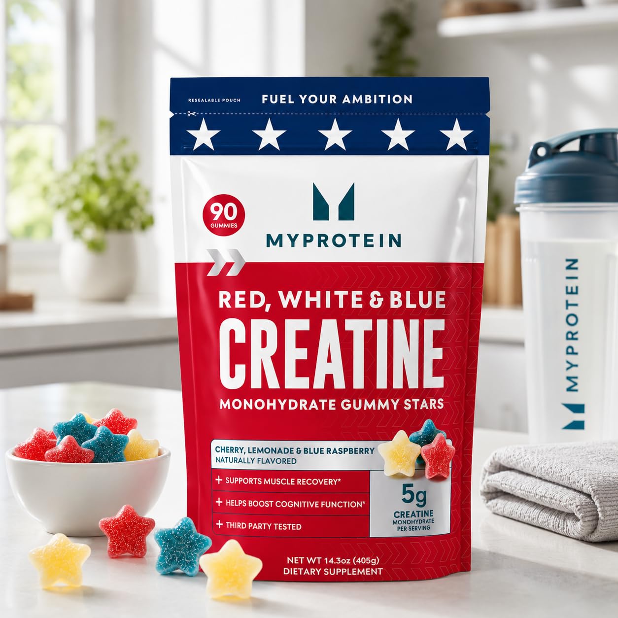 Myprotein Creatine Gummies, 5g Creatine Monohydrate per Serving, Lemon, 90 Count, 18 Servings, Chewable Post/Pre Workout Strength & Recovery Sports Nutrition Supplement, Vegan, Non-GMO