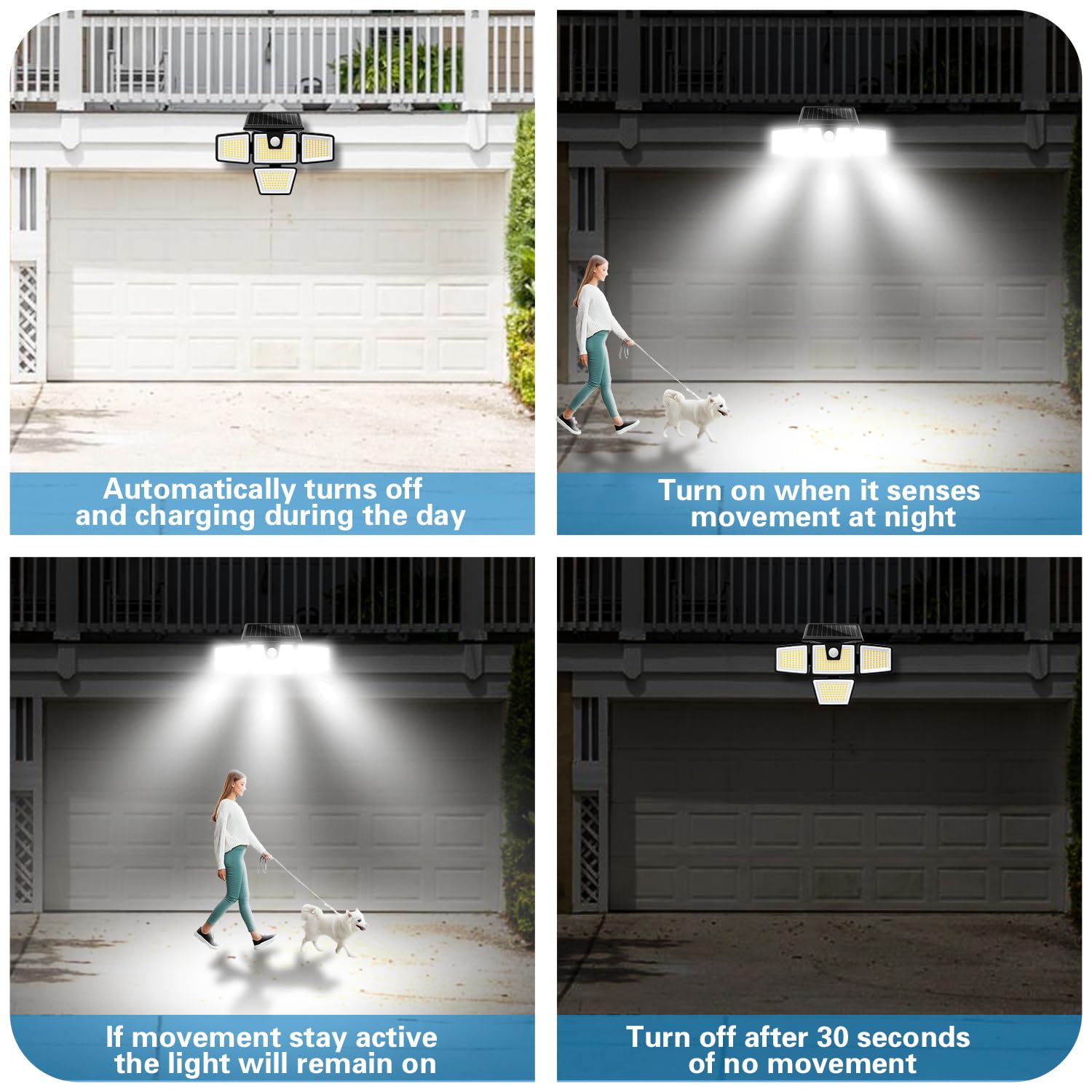 AmeriTop Solar Lights Outdoor, 2 Pack LED High Brightness Cordless Solar Motion Sensor Lights; 4 Adjustable Heads, 320° Wide Angle Illumination, IP65 Waterproof, Security LED Wall Light(Daylight)