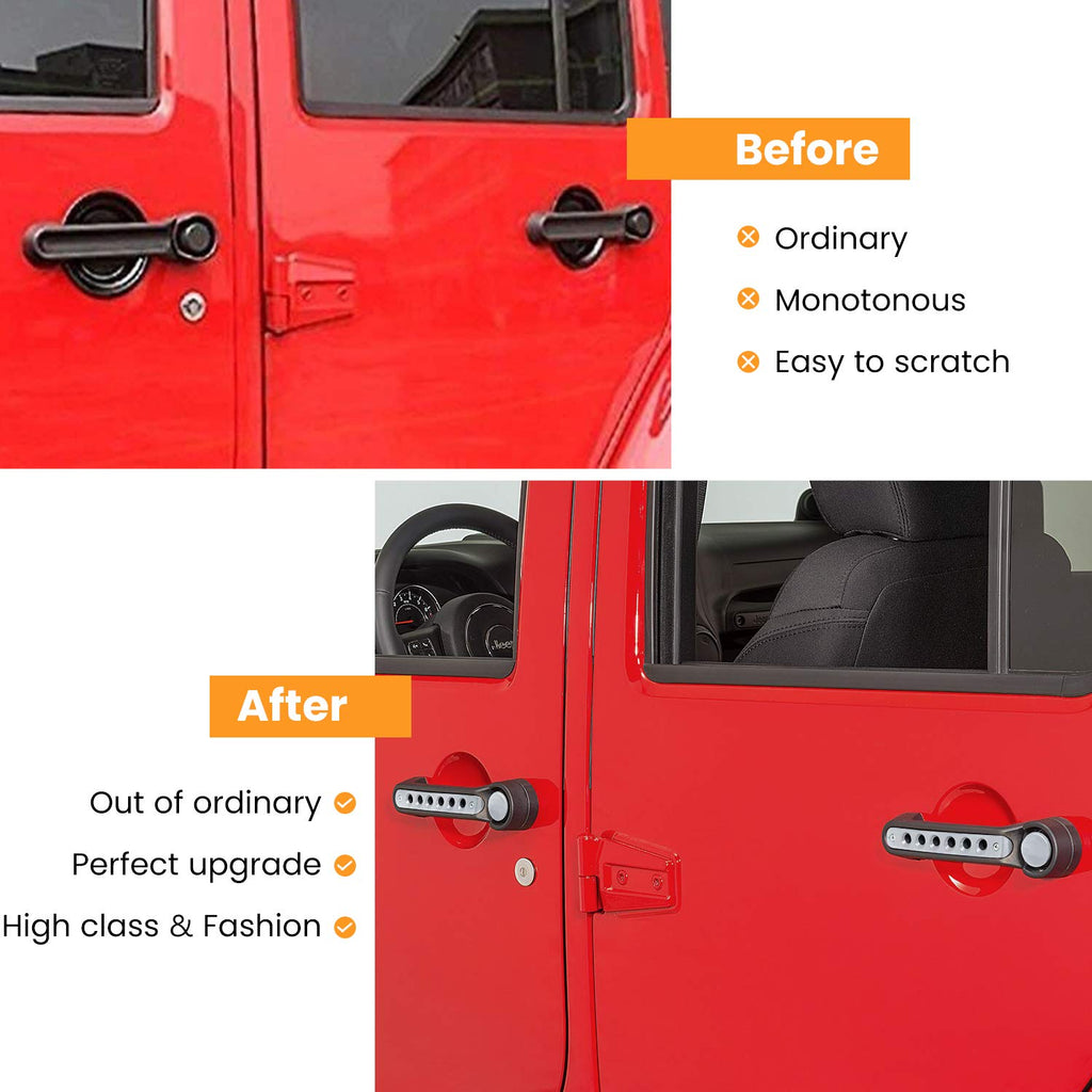 E-cowlboy Grab Handle Inserts Cover+Push Button Knobs Cover Trim for Jeep Wrangler JK JKU Sahara Rubicon Unlimited 2007-2018 Exterior Door Handle Decoration Accessories Aluminum (Black)