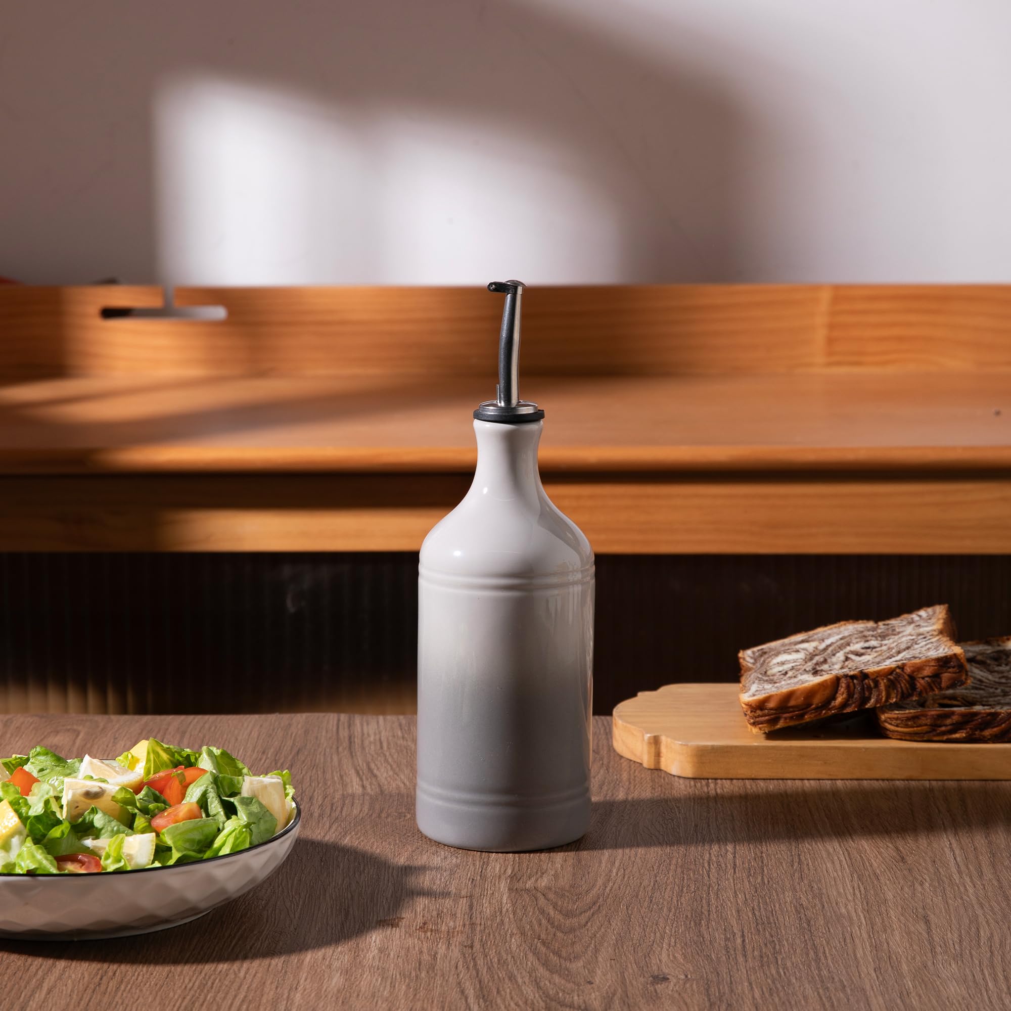 Sweejar Ceramic Olive Oil Dispenser Bottle, Opaque Oil Cruet Protects to Reduce Oxidation, Suitable for Storage Vinegar, Coffee Syrups & Other Liquids, Pack of 1, 15.5 Fl Oz(Beige)