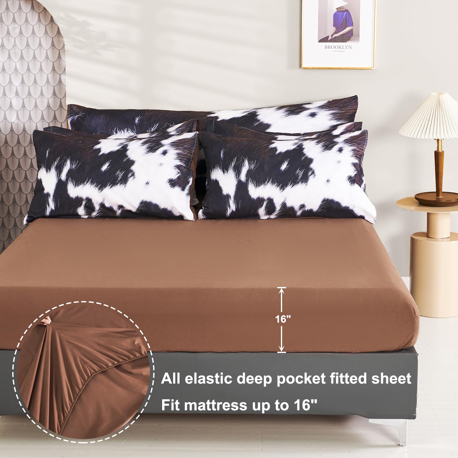 SUCSES Full Size Comforter Set with Sheets 8 Piece Cow Print Bedding Set for Boys Girls Black and White Kids Bed-in-A-Bag Farmhouse Rustic Bed Set for Bedroom (Milk Cow, Full)