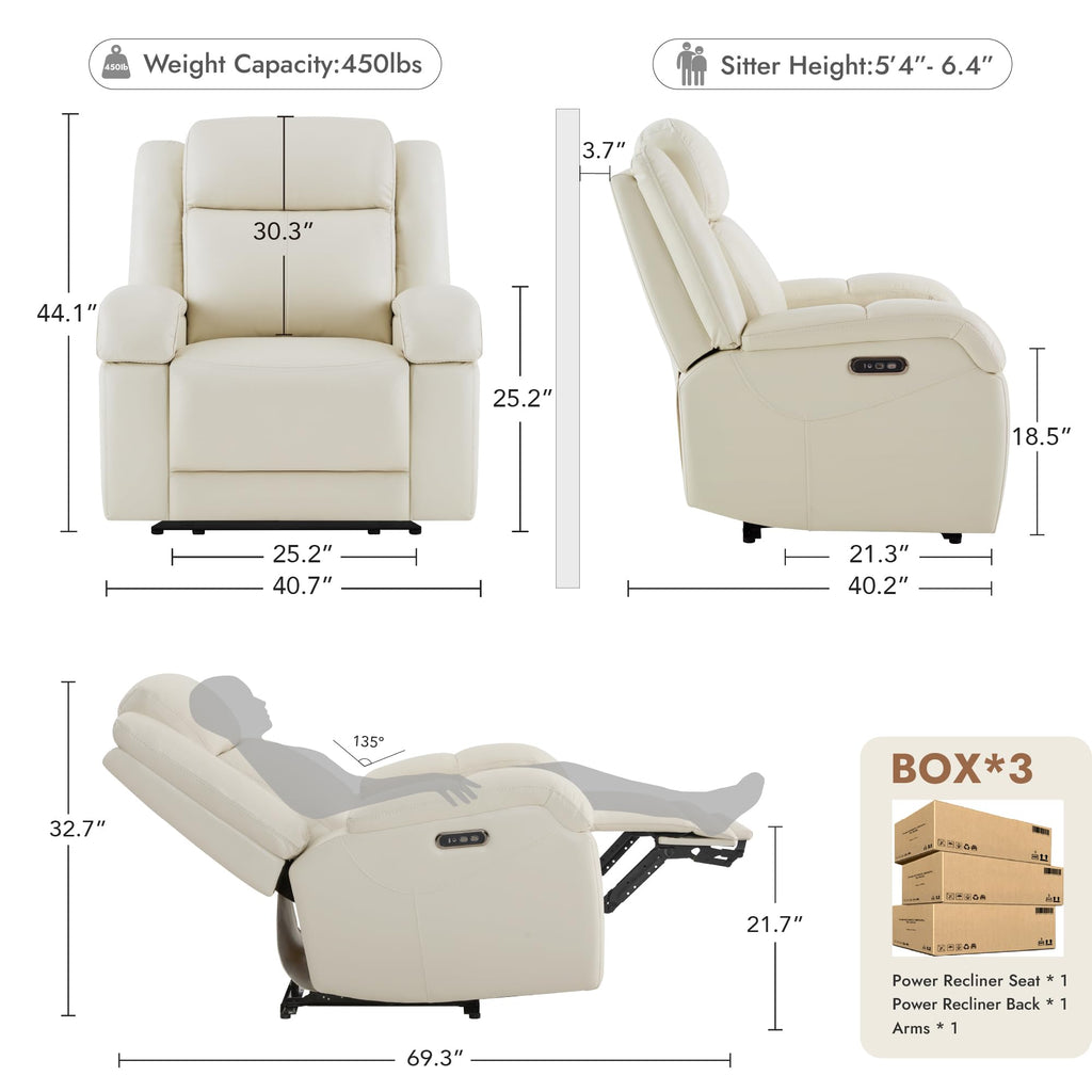 Watson & Whitely Genuine Leather Power Recliner Chairs for Adults, Wall Hugger RV Recliner with Power Headrest & Charging Ports, Electric Recliner Sofa Chair for Living Room, Black