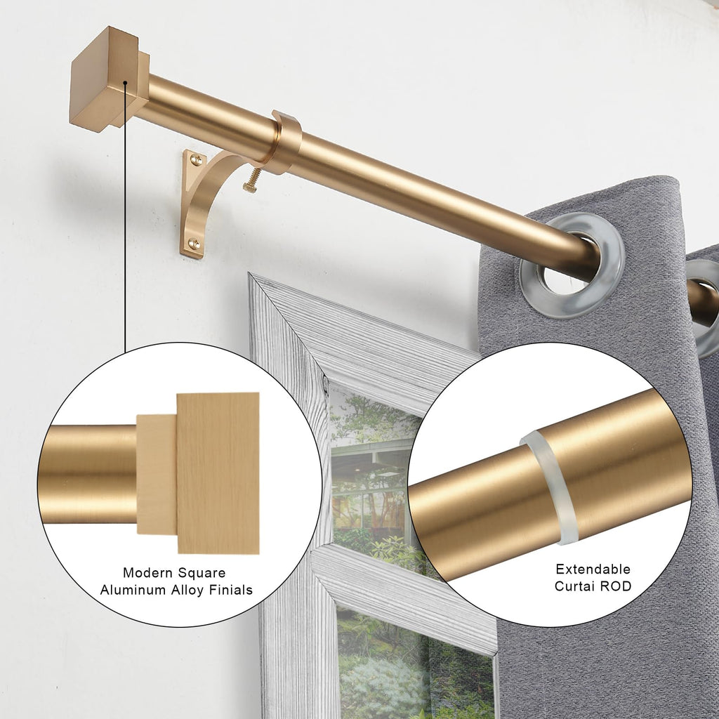 Single Curtain Rods for Windows 28 to 48 Inch(2.3-4ft),1 Inch Diameter Adjustable Heavy Duty Drapery Rods,with Modern Square Aluminum Alloy Finials,Antique Bronze
