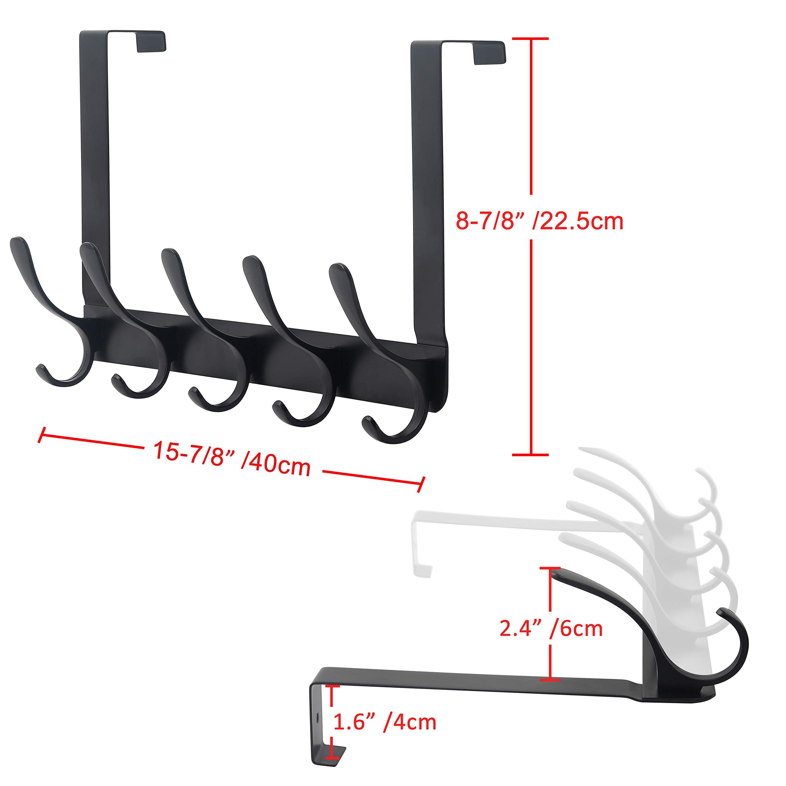 SKOLOO Over The Door Hook, Door Hanger Hooks for Hanging Clothes, Towels, Coats, Hats, Over The Door Towel Hook - Black, Assembly Required