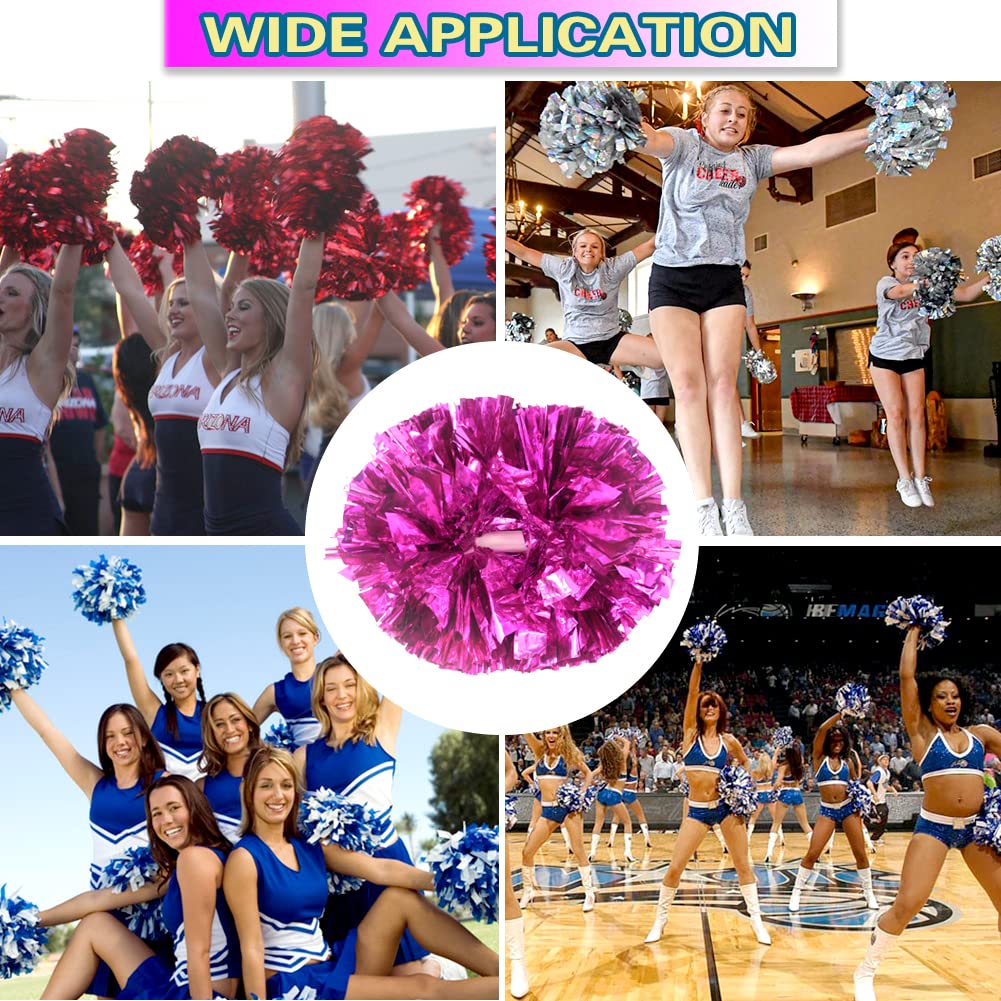 Lovecheer 2PCS/6PCS Metallic Pom Poms Cheerleading with Baton Handle Cheer Pompoms for Kids Adults Team Sports Spirit Party Cheering