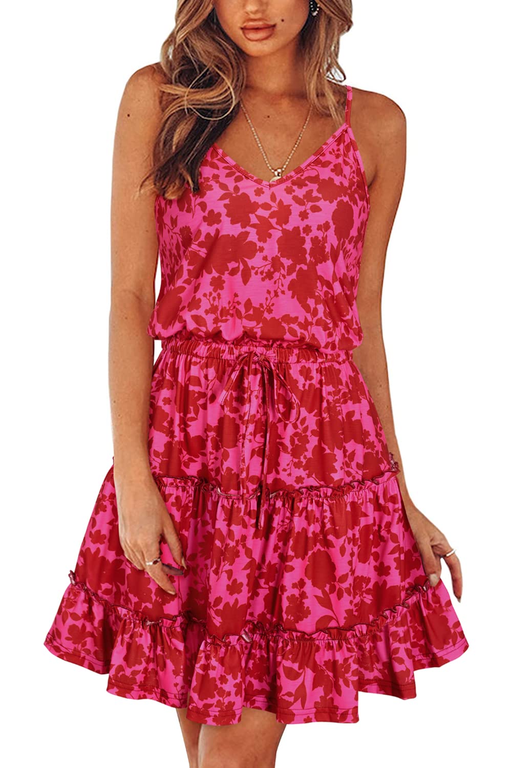 Newshows Women's Summer Casual Dress Cute A Line Ruffle Hem Flattering Fit Beach Vacation Sundress