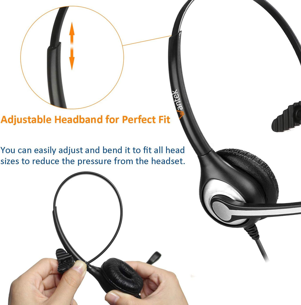Wantek Corded Telephone Headset Mono w/Noise Canceling Mic for ShoreTel Plantronics Polycom Zultys Toshiba NEC Aspire Dterm Nortel Norstar Meridian Siemens ROLM Packet8 Landline Deskphones(F600S2)
