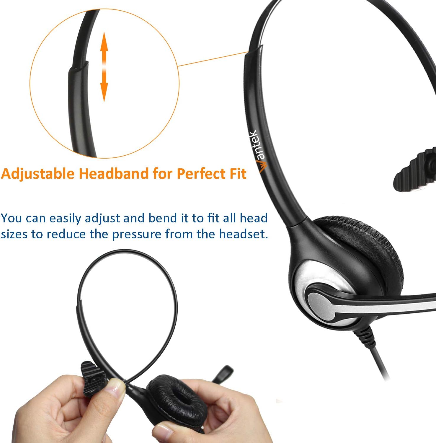 Wantek Corded Telephone Headset Mono w/Noise Canceling Mic for ShoreTel Plantronics Polycom Zultys Toshiba NEC Aspire Dterm Nortel Norstar Meridian Siemens ROLM Packet8 Landline Deskphones(F600S2)