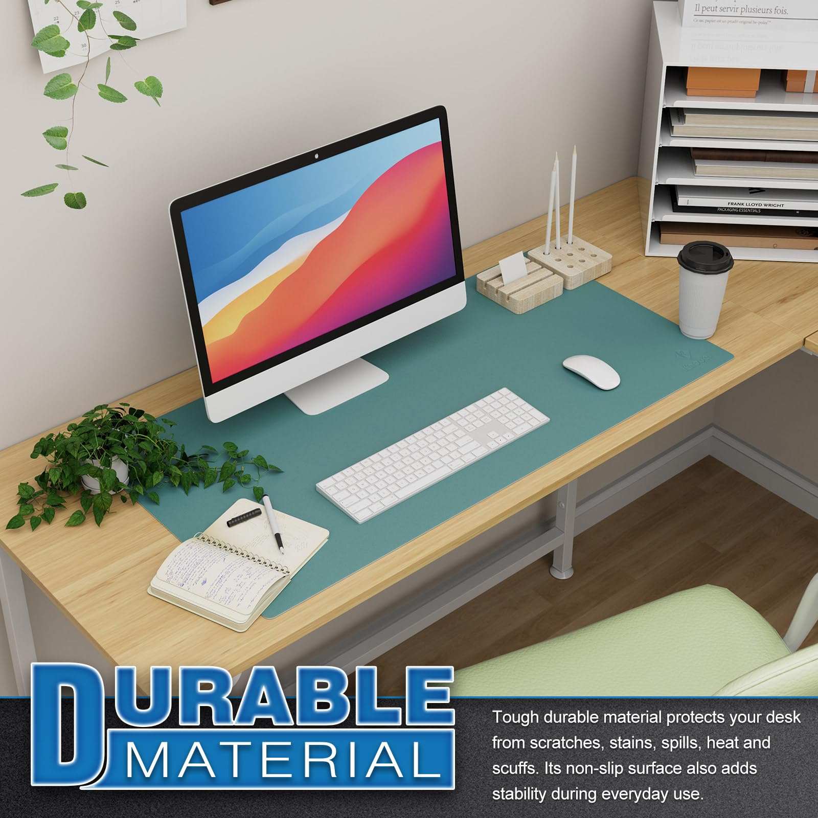K KNODEL Small Office Leather Desk Mat, Mouse and Keyboard Pad, Computer and Laptop Mat, Desktop Protector and Cover, Writing Pad and Blotter (23.6"x13.8", Black)