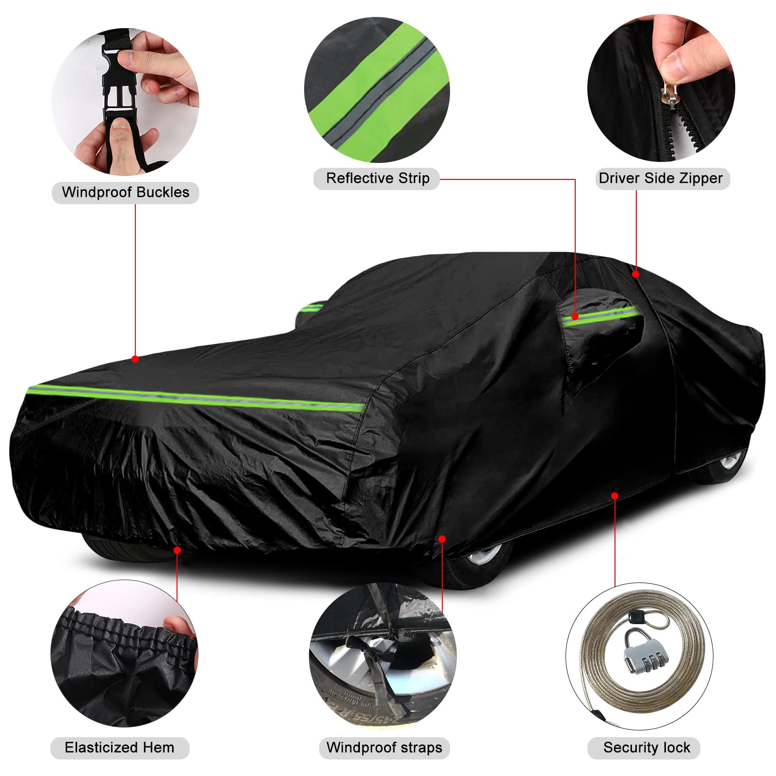 Waterproof Car Cover Replace for 1964-1978 Ford Mustang, 6 Layers All Weather Custom-Fit Mustang Full Car Covers with Zipper Door for Snow Rain Dust Hail Protection (1964-1978)