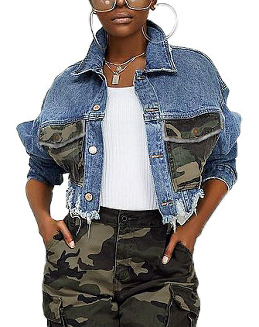 SeNight Women's Jean Jacket Long Sleeve Classic Distressed Fray Hem Tassels Denim Trucker Jackets