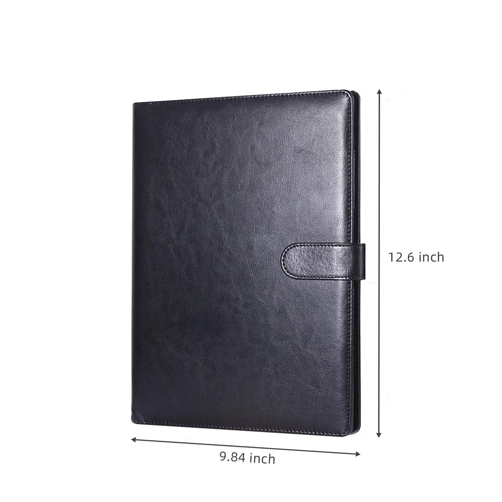 Padfolio Portfolio Resume Folder with Pocket, Premium Faux Leather Interview Writing Legal Pads Document Organizer Portfolio with Business Card Holder (Black)