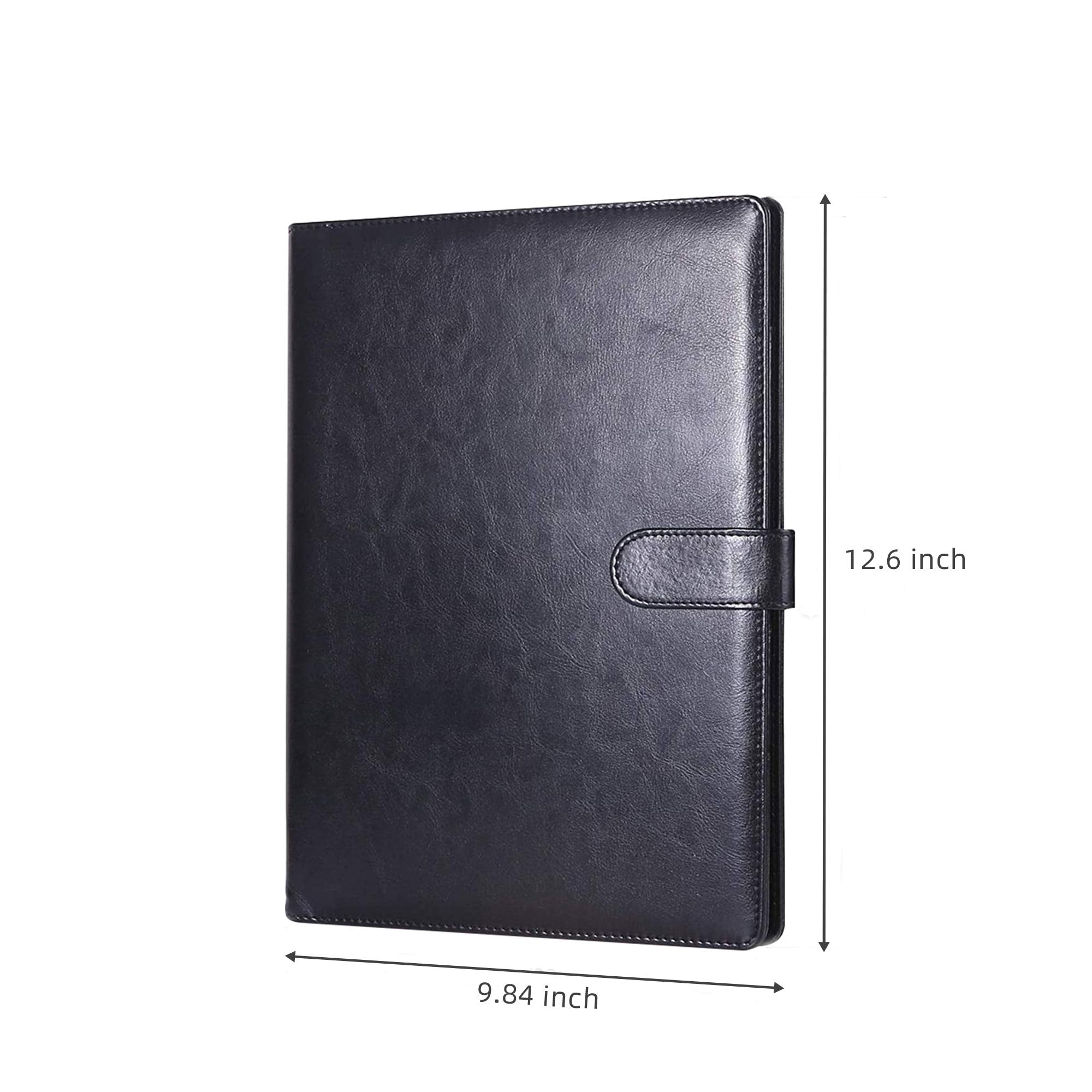 Padfolio Portfolio Resume Folder with Pocket, Premium Faux Leather Interview Writing Legal Pads Document Organizer Portfolio with Business Card Holder (Black)