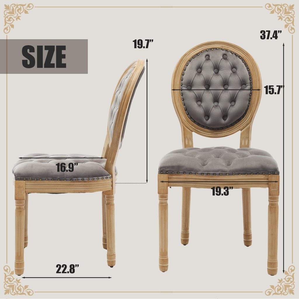 SoarFlash Linen French Dining Chairs Set of 2, Vantage Dining Chair with Round Back, Wood Leg Farmhouse Country Dining Chair for Living Room,Kitchen,Bedroom,Beige